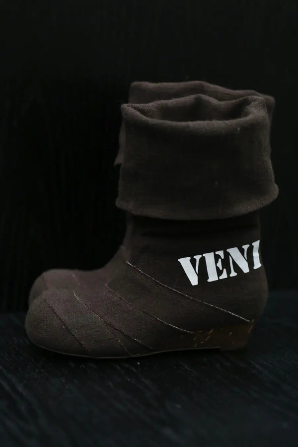 VeniceW Round Toe Linen Sock Boots Series VCW-S-19II-KA Coffee S-19